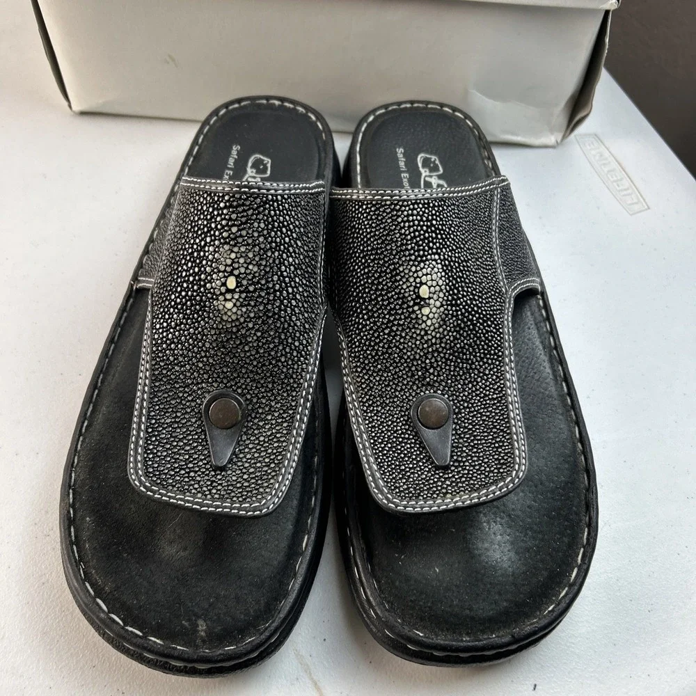 Ray Safari Exotic Leather Sandals Stingray‎ Black Mens Size 14
